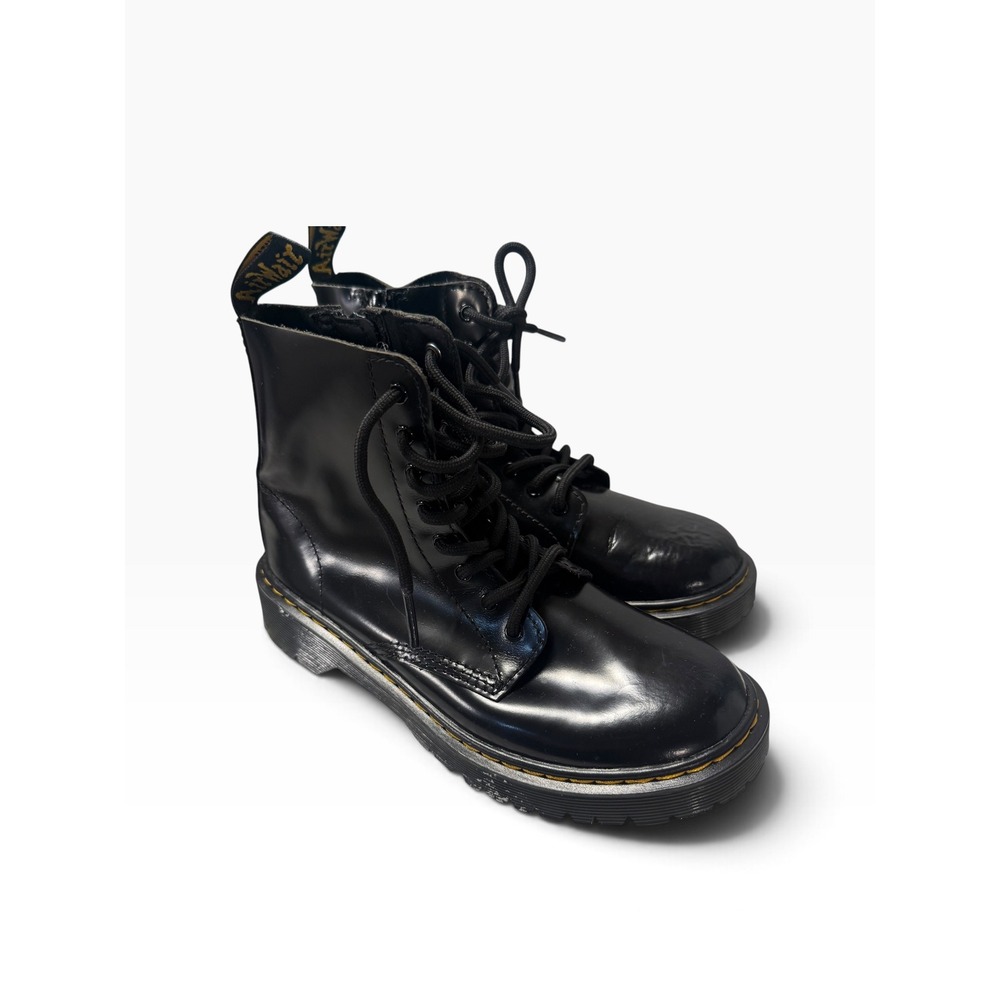 Dr. Martens 1460 Pascal Bex J Black Leather Lace Up Boots Side Zip Kids Size 4 M